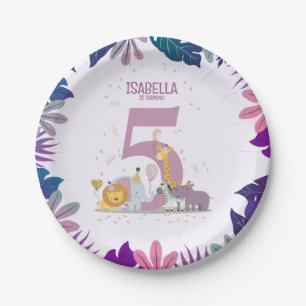 Cute Jungle Safari Wild Animals Girl Birthday Paper Plate