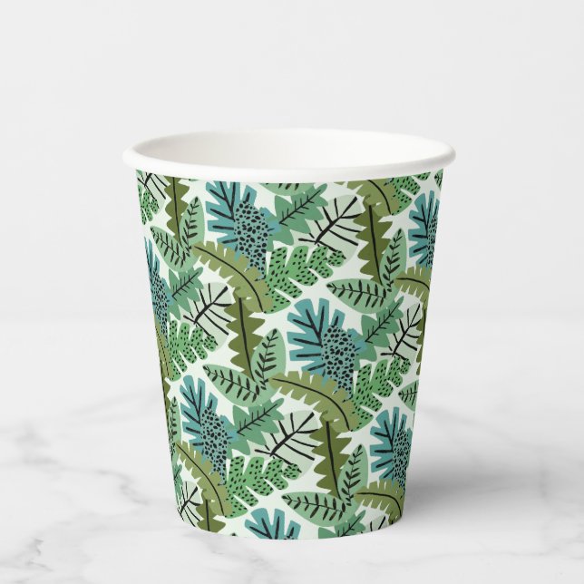 Cute Jungle Safari Wild Leaf Leaves Birthday Party Paper Cups (Front)