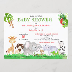 Cute Jungle Safari Zoo Animals Baby Shower Invitation