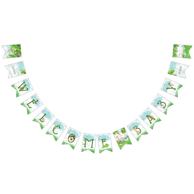 Cute Jungle Safari Zoo Animals Welcome Baby Shower Bunting (All)