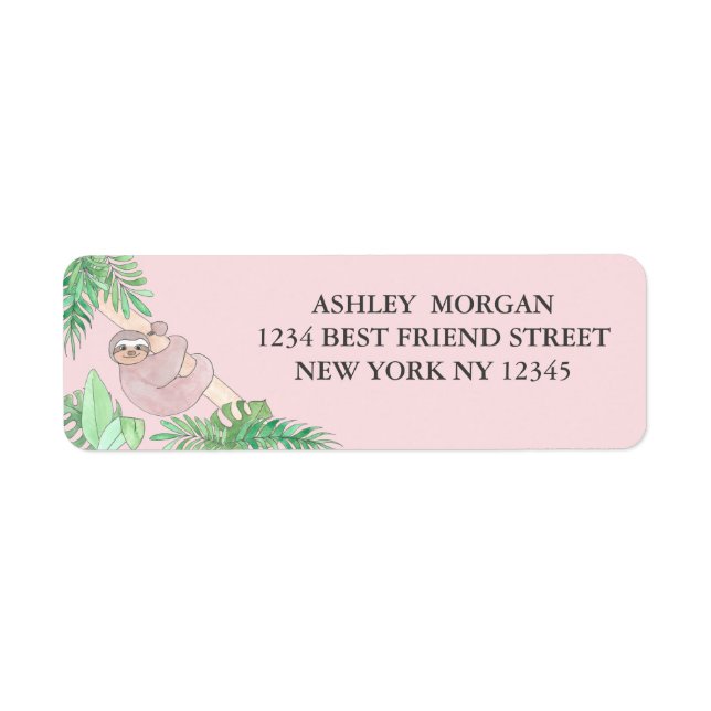 Cute Jungle Sloth Pink Address (Front)