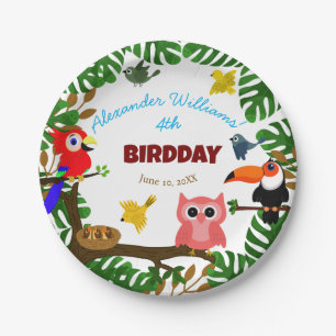 Cute Jungle Summer Birds Kid's Birthday Paper Plate