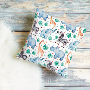 Cute Jungle Wild Animals Throw Pillow
