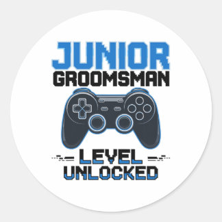 Cute Junior Groomsman Level Unlocked Wedding Party Classic Round Sticker