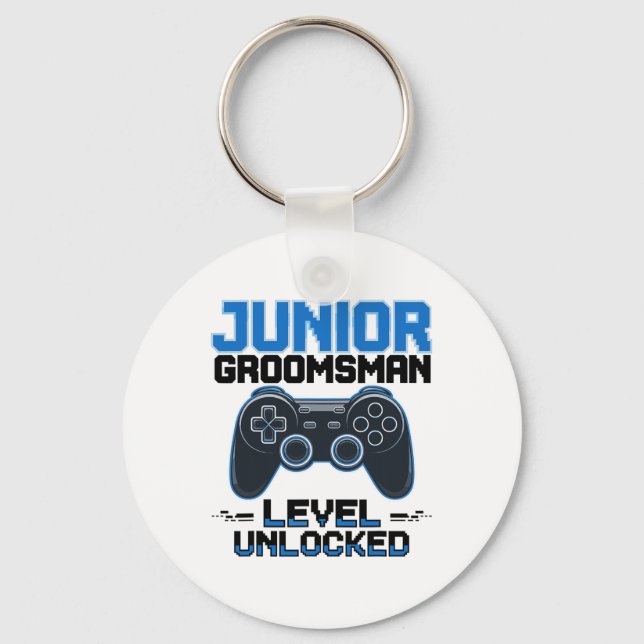Cute Junior Groomsman Level Unlocked Wedding Party Key Ring (Front)