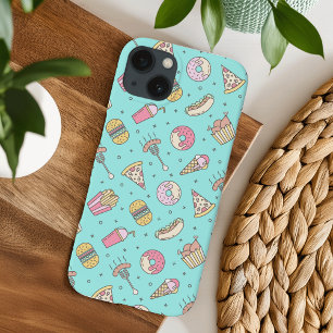 Cute Junk Food Pattern on Aqua iPhone 13 Case