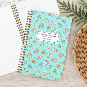 Cute Junk Food Pattern on Aqua Personalised Planner
