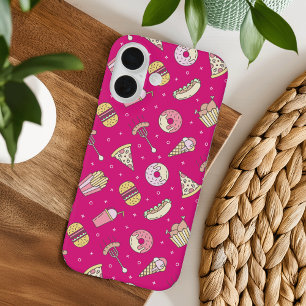 Cute Junk Food Pattern on Pink iPhone 16 Case