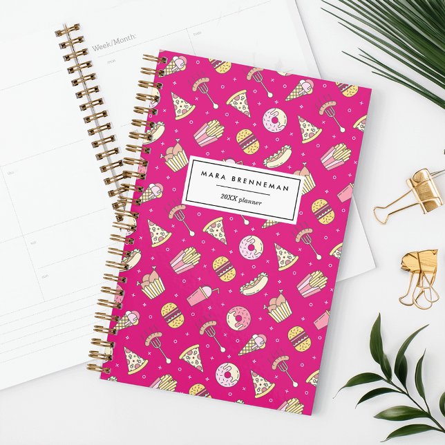 Cute Junk Food Pattern on Pink | Personalised Planner (Creator Uploaded)