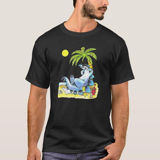 Cute Jurassic Dinosaur Beach Nap Fun Vacation Steg T-Shirt (Front)