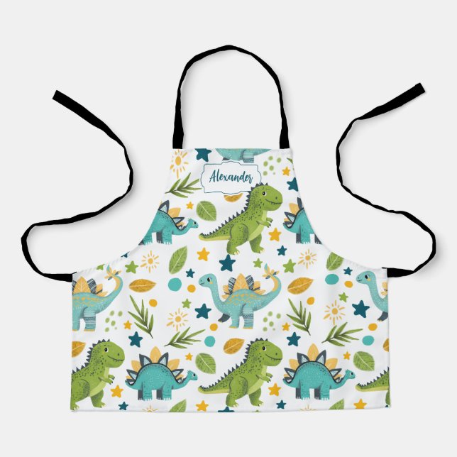 Cute Jurassic T Rex Kids Name Dinosaur Apron (Front)