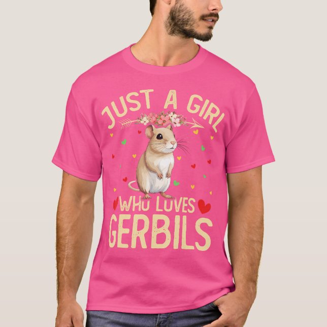 Cute Just A Girl Who Loves Gerbils Floral T-Shirt (Front)