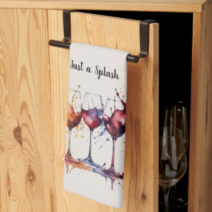 Cute Just a Splash of Wine Watercolor  Tea Towel
