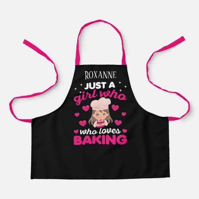 Cute just girl loves baking add name kids apron (Front)