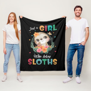 Cute just girl loves sloths word art  fleece blanket