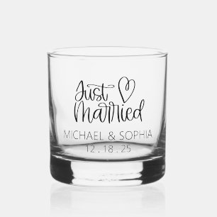 Cute Just Married Personalized Names Wedding Favor Whiskey Glass