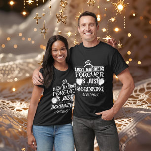 Cute just married word art add date wedding T-Shirt