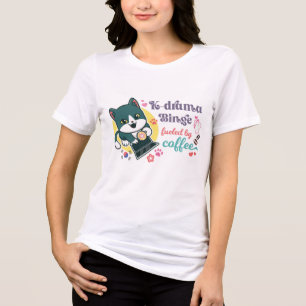 Cute K-Drama Cat Coffee Lover Tri-Blend Shirt