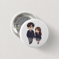 Cute K-Drama School Student Couple Button Pin