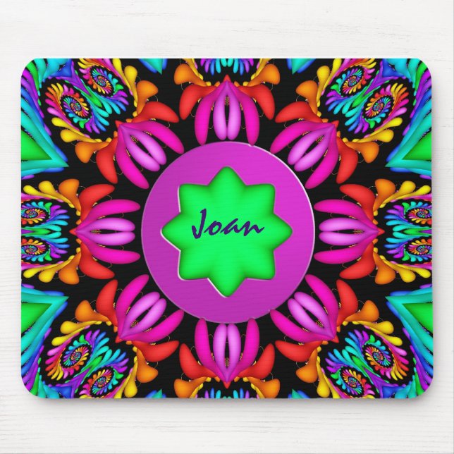 Cute Kaleidoscope, Spirals mousepad with Name (Front)