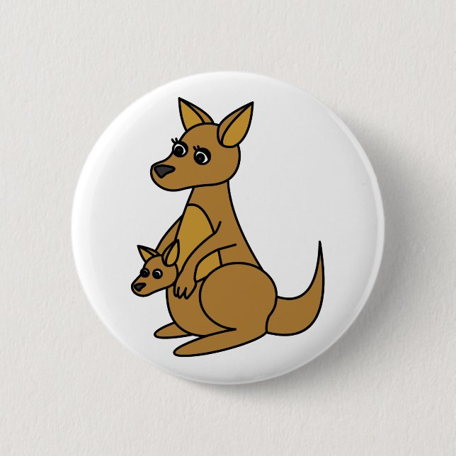 Cute Kangaroo and Joey 6 Cm Round Badge (Front)