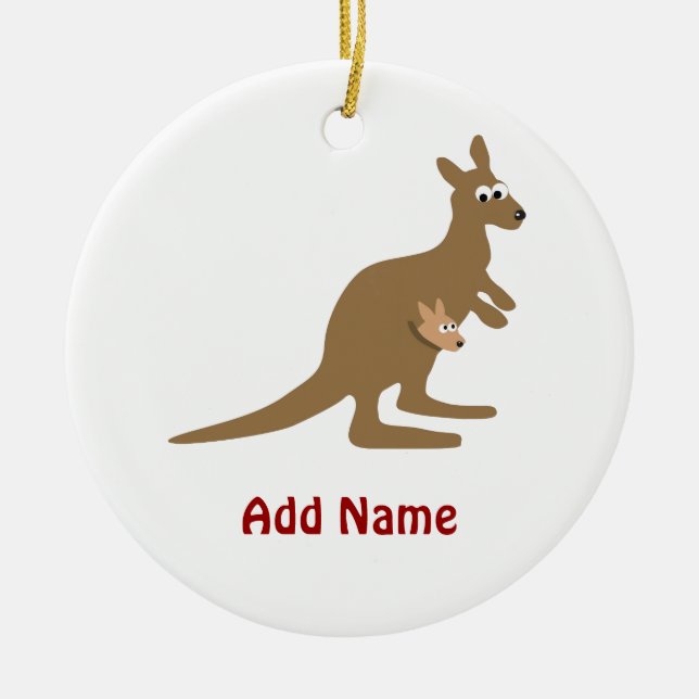 Cute Kangaroo and Joey Ceramic Tree Decoration (Front)