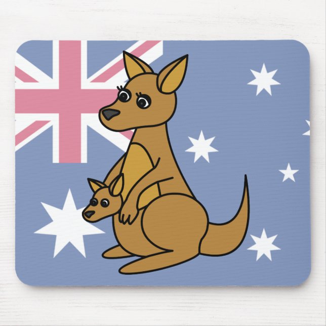 Cute Kangaroo and Joey Mouse Mat (Front)
