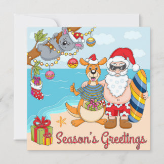 Cute kangaroo and koala bear with Santa Holiday Card