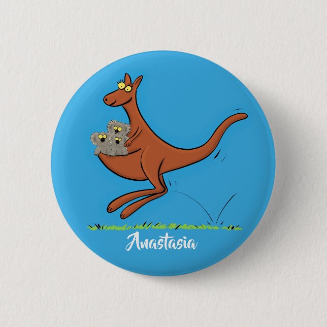 Cute kangaroo and koalas cartoon illustration 6 cm round badge (Front)
