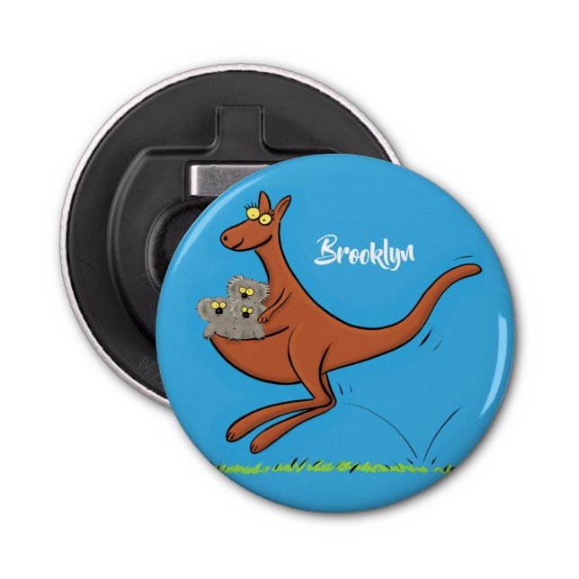 Cute kangaroo and koalas cartoon illustration bottle opener (Front)