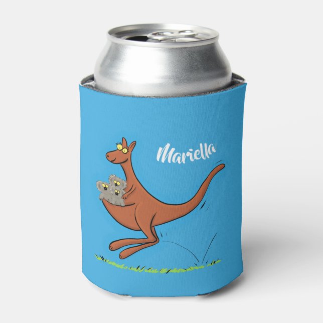 Cute kangaroo and koalas cartoon illustration can cooler (Can Front)