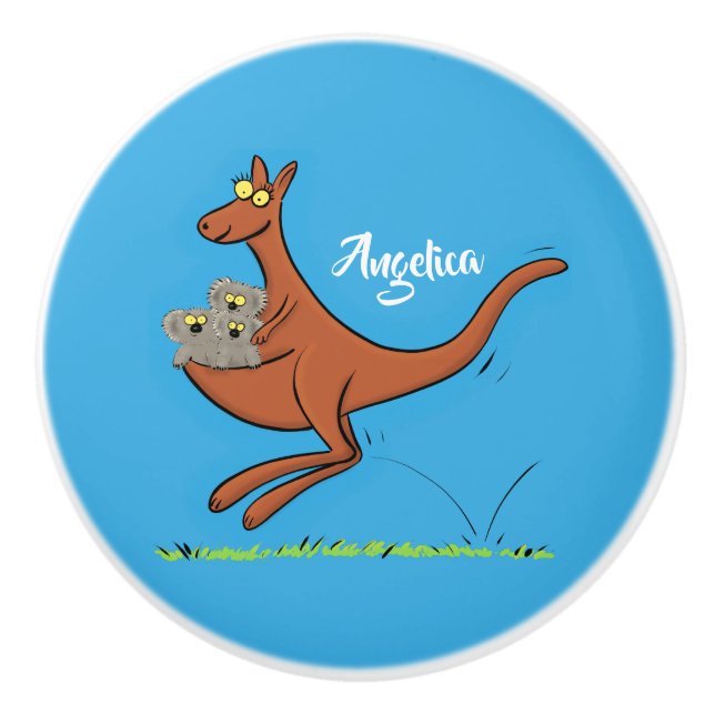 Cute kangaroo and koalas cartoon illustration ceramic knob (Front)