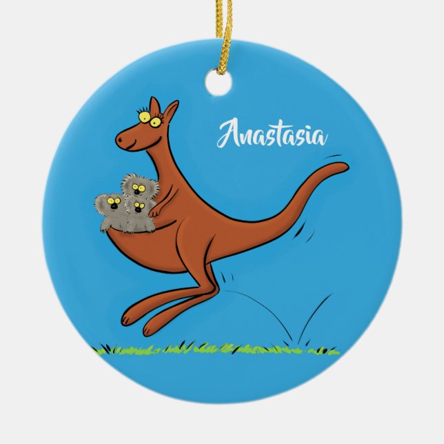 Cute kangaroo and koalas cartoon illustration ceramic tree decoration (Front)