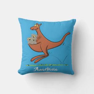 Cute kangaroo and koalas cartoon illustration cushion