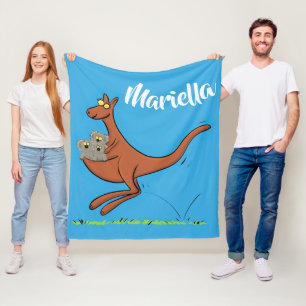 Cute kangaroo and koalas cartoon illustration fleece blanket