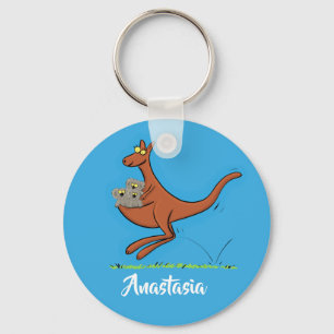 Cute kangaroo and koalas cartoon illustration key ring