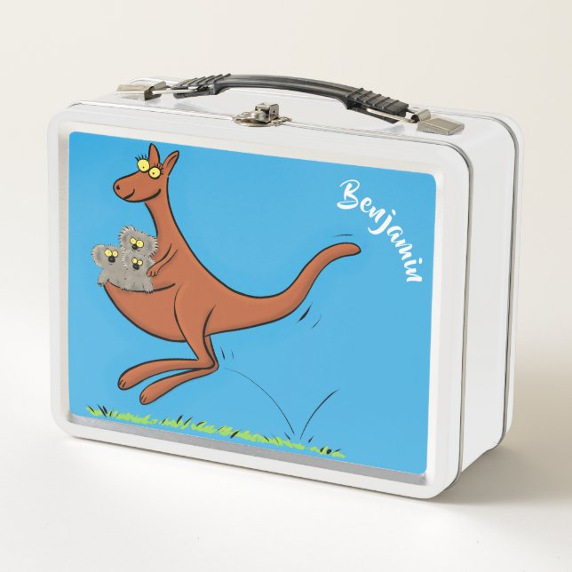 Cute kangaroo and koalas cartoon illustration metal lunch box (Front)
