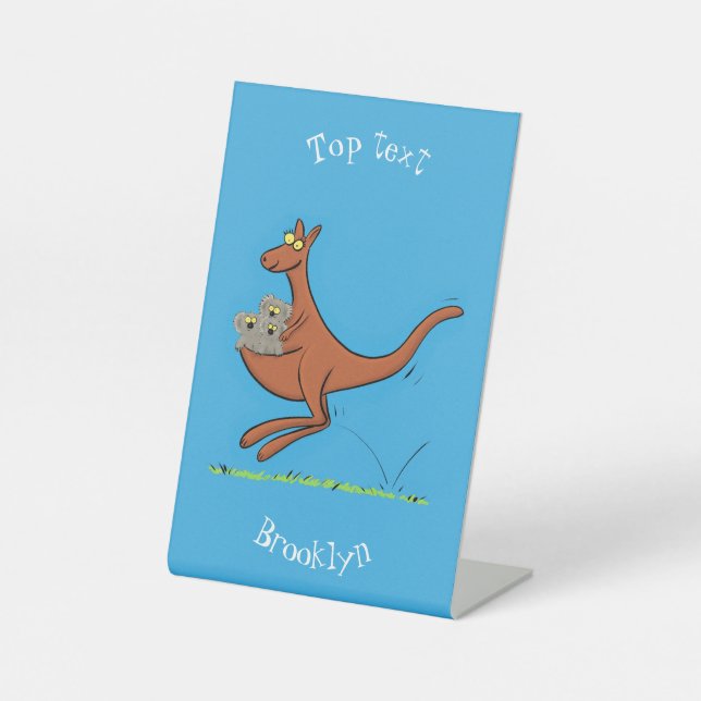 Cute kangaroo and koalas cartoon illustration pedestal sign (Front)