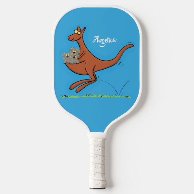 Cute kangaroo and koalas cartoon illustration pickleball paddle (Front)