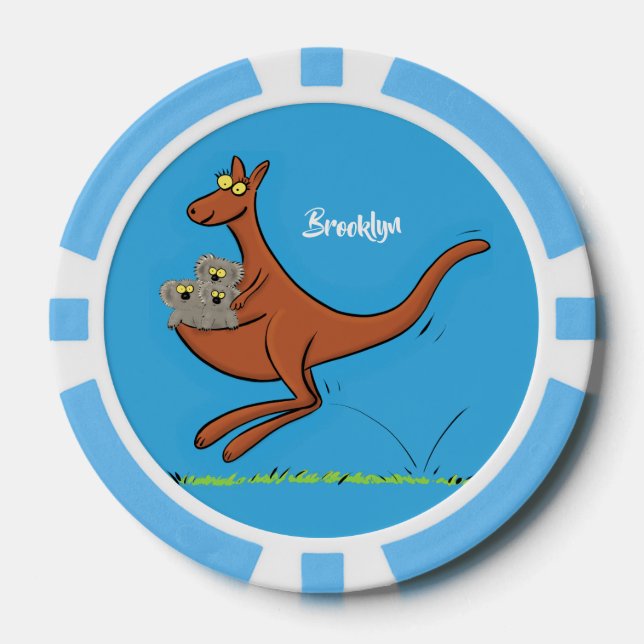 Cute kangaroo and koalas cartoon illustration poker chips (Front)