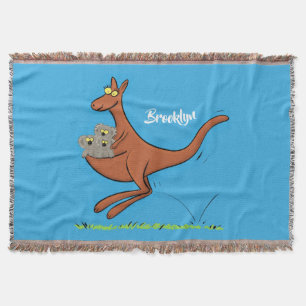 Cute kangaroo and koalas cartoon illustration throw blanket