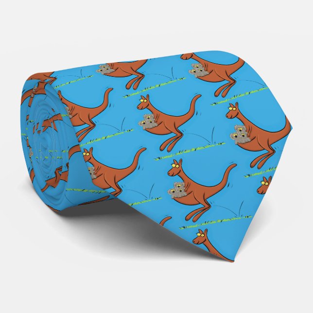 Cute kangaroo and koalas cartoon illustration tie (Rolled)