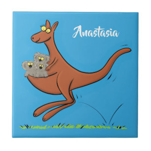 Cute kangaroo and koalas cartoon illustration tile