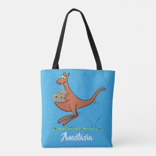 Cute kangaroo and koalas cartoon illustration tote bag