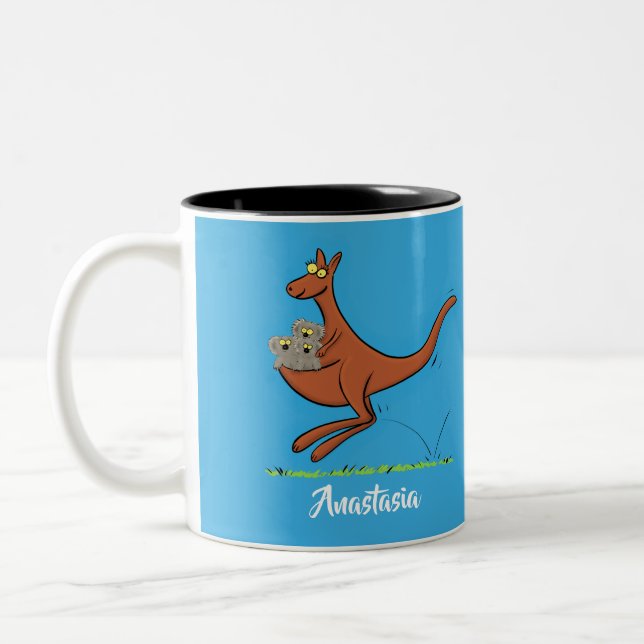 Cute kangaroo and koalas cartoon illustration Two-Tone coffee mug (Left)