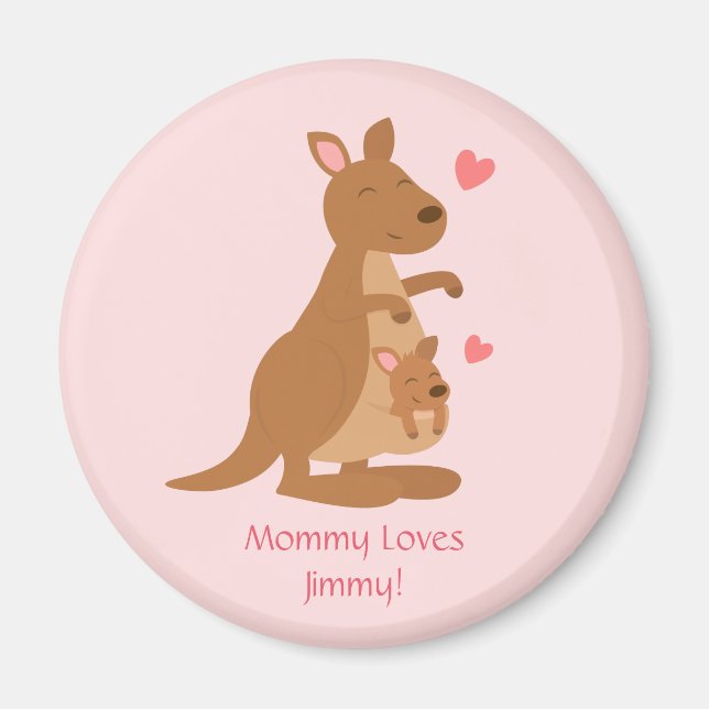 Cute Kangaroo Baby Joey Kids Personalised Magnet (Front)