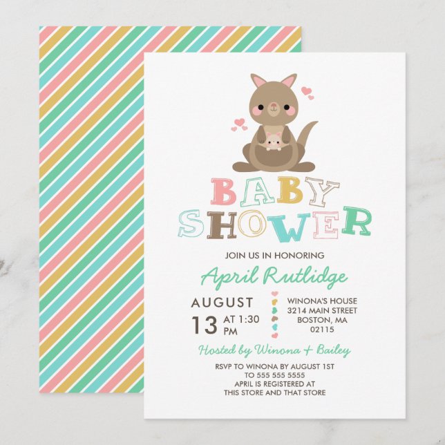 Cute Kangaroo Baby Shower Invitation (Front/Back)