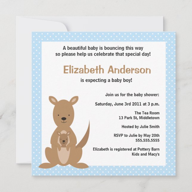Cute Kangaroo Baby Shower Invitation - Boy (Front)