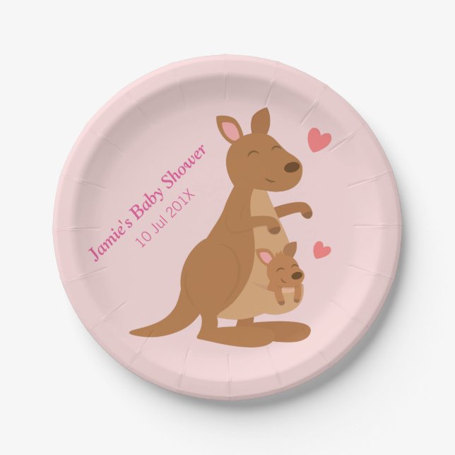 Cute Kangaroo Baby Shower Party Paper Plate (Front)