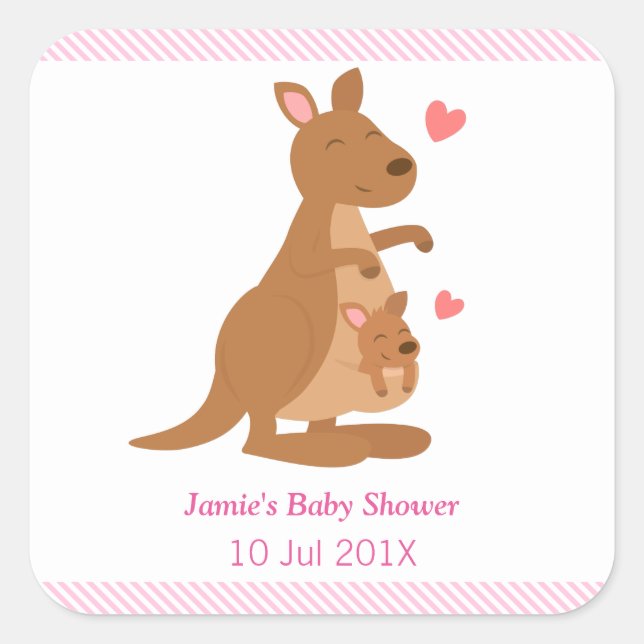 Cute Kangaroo Baby Shower Party Treats Square Sticker (Front)